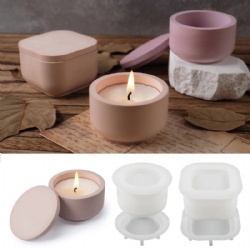 Nordic Plaster Gypsum Concrete Flower Pot Molds Vase Silicone Mold For Cement Candle Jar With Lid